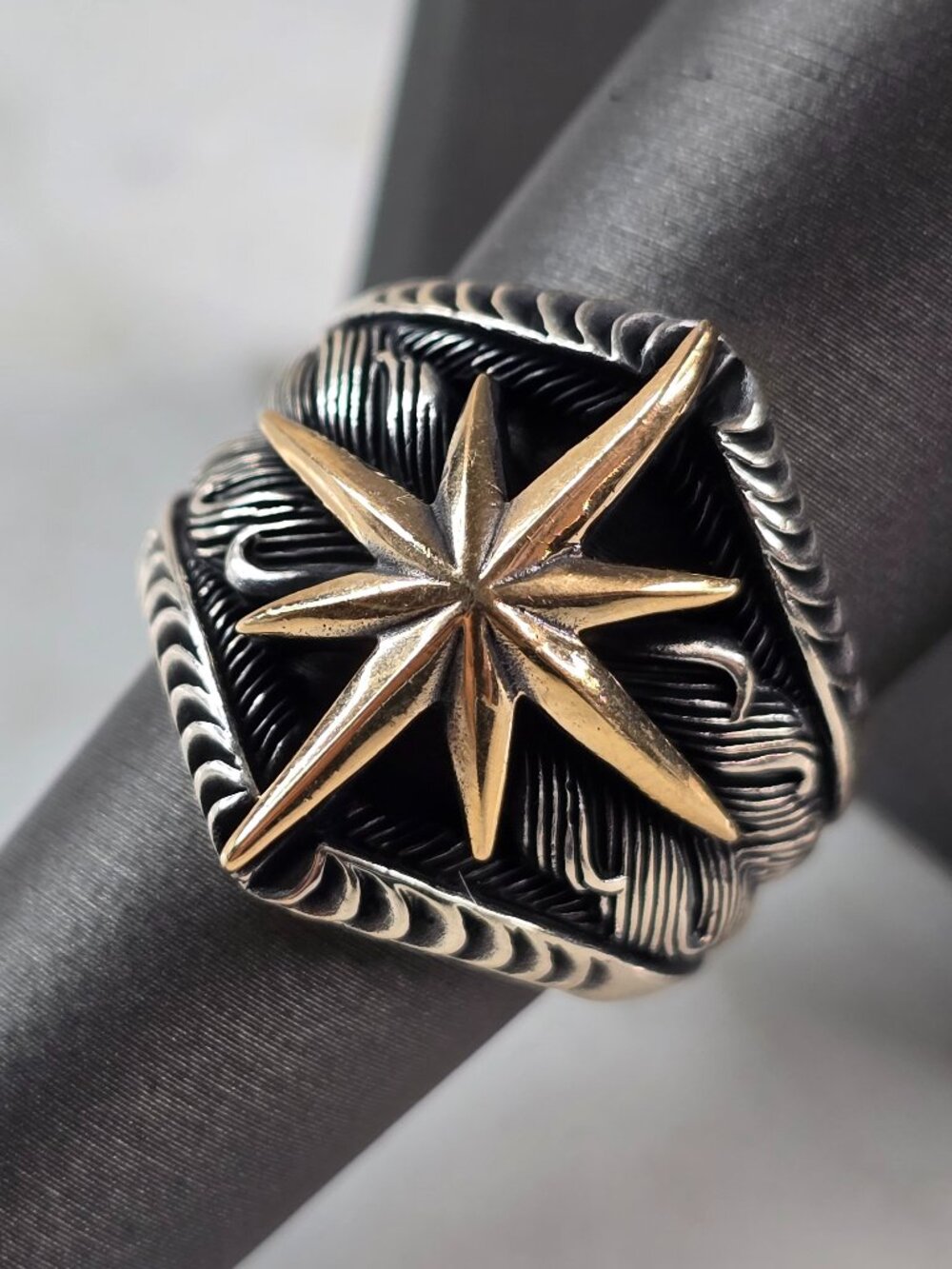 Mens Two Tone Sterling Silver North Star Compass Ring 11.5g E3018